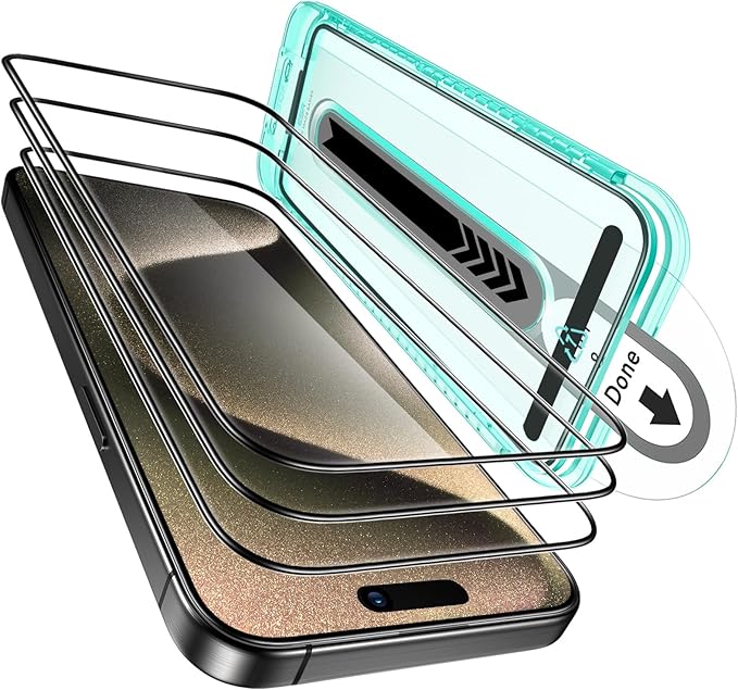 ESR 3 Pack for iPhone 15 Pro Max Screen Protector, [9H Hardness] [Military Grade Shatterproof] Full Coverage Tempered Glass Film with Flawless Fit Tray, HD Clear, Scratch Resistant