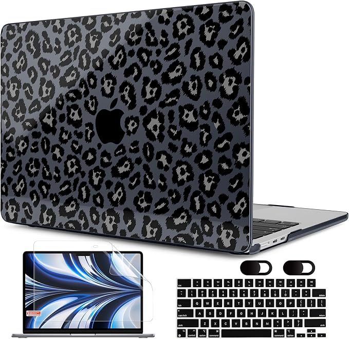 MEEgoodo Case for M4/M3/M2 MacBook Air 13.6 inch Case 2025 2024 2022, Fit Model A3240/A3113/A2681, Laptop Hard Shell with Keyboard Cover Compatible with MacBook Air 13 inch, Snow Leopard Texture