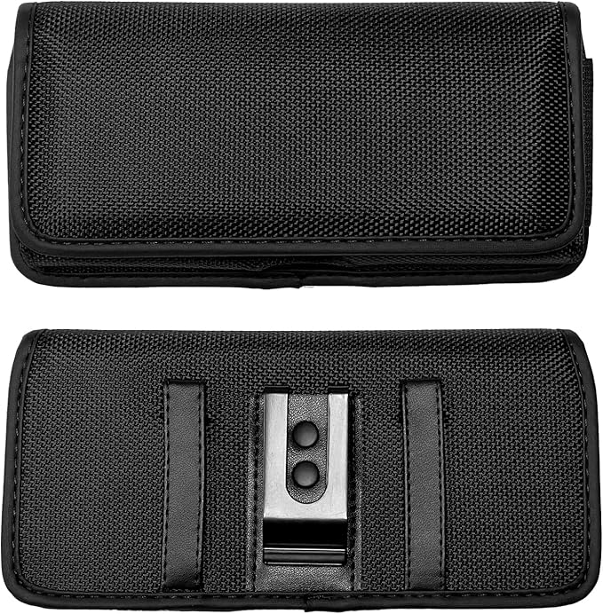 Nylon Cellphone Holster for Samsung Galaxy A32 A33 A53 A54, S22+, S23 FE, iPhone 11 Pro Max, XS Max, TCL ION X ION V - Horizontal Case Canvas Waist Carrying Pouch with Belt Clip/Loops, Black