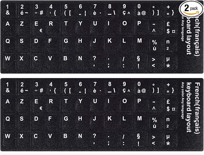 [2PCS Pack] French Keyboard Stickers,Matte Vinyl Keyboard Sticker with White Letters Non-Transparent for PC Computer Laptop Notebook Desktop Keyboards (French)