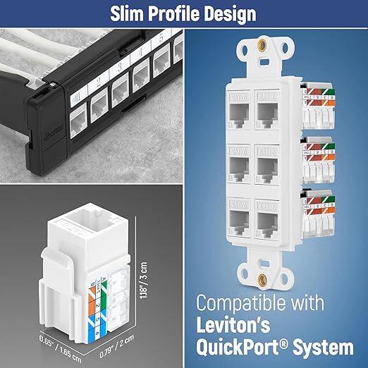 Everest 90° Angled RJ45 Cat6A Keystone Jacks 50-Pack in White - Slim Profile Female RJ45 Connectors - Cat 6A Keystone Jack - Compatible with 90° Angled Speed Termination Tool - easyJACK (B094WB91H3)