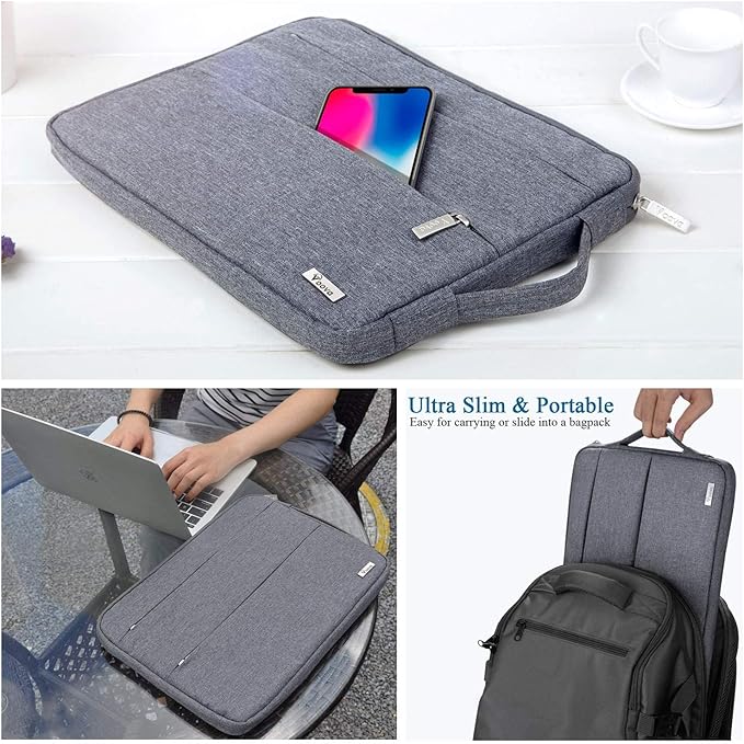 Voova Laptop Sleeve Carrying Case 14 15 Inch Compatible with MacBook Air 15 M2/M3/M4 2022-2025, MacBook Pro 15, Hp Chromebook 14, Waterproof Slim Computer Cover Bag,Grey