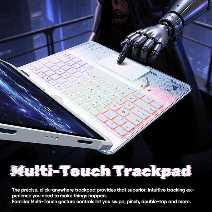 KITONE for iPad Air 11 Inch (M3/M2,2025/2024) Transperant Case with Wireless Keyboard, 7 Color Backlight, Trackpad, 360°Rotating Stand for 10.9" iPad Air 5th/4th, 11" iPad Pro 4/3/2/1 Case, Cyberpunk