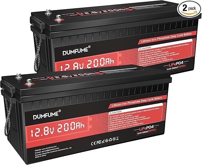 2 pack 12V 200Ah LiFePO4 Battery,2560Wh Deep Cycle Lithium Iron Phosphate Battery 200A BMS, 15000+ Cycles, Ideal for RV, Solar Energy Storage,Trolling Motor and Off-Grid Camping