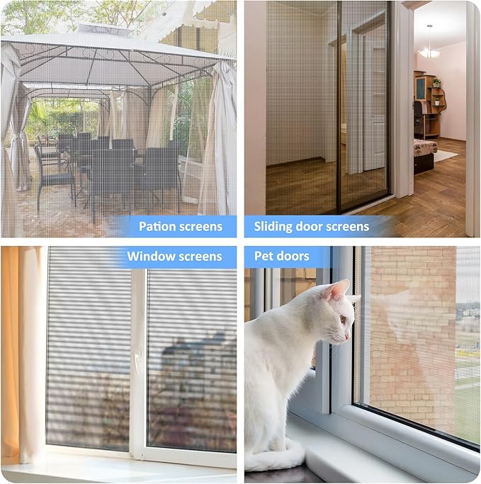 48"x102" Window Screen Mesh, Fiberglass Window Screen, Screen Door Mesh, Windows Screens and Screen Door Replacement, Patio Screen Mesh- Black