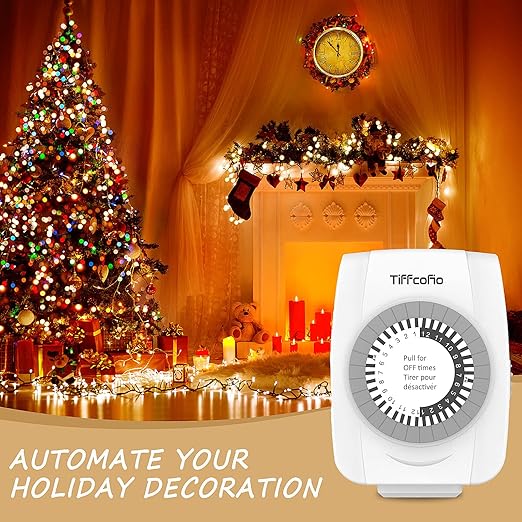 TiFFCOFiO Indoor Mechanical Timers for Electrical Outlets, 2 Prong Plug in Outlet Daily Repeating Light Timer for Indoor Lights, ETL Listed (2 Pack)