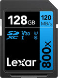 Lexar High-Performance 800x 128GB SDXC UHS-I Memory Card, C10, U3, V30, Full-HD & 4K Video, Up to 120MB/s Read, for Point-and-Shoot Cameras, Mid-Range DSLR, HD Camcorder (LSD0800128G-BNNNU)