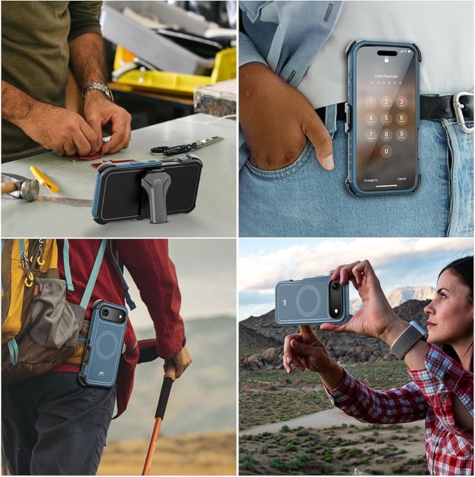 M MYBAT PRO for iPhone Air Case with Belt Clip Holster, [Compatible with Magsafe] w/Screen Protector, Anti-Drop, Shockproof, w 360°Rotating Kickstand, Heavy Duty Protection (Blue)