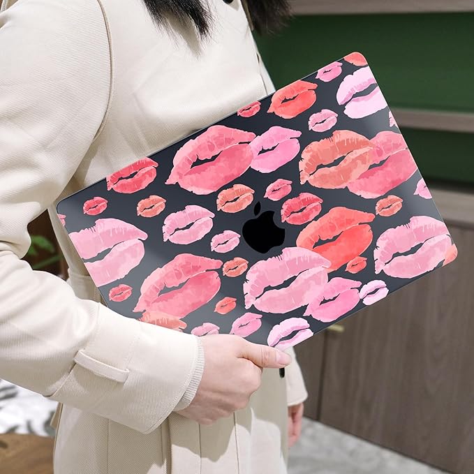 MEEgoodo Case for M4/M3/M2 MacBook Air 13.6 inch Case 2025 2024 2022, Fit Model A3240/A3113/A2681, Laptop Hard Shell with Keyboard Cover Compatible with MacBook Air 13 inch, Red & Pink Lips