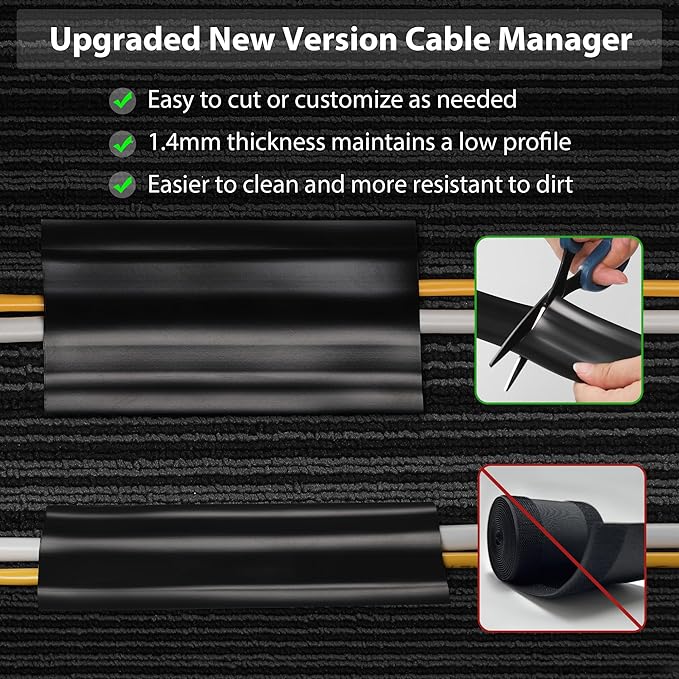 16.4ft Soft PVC Cord Cover, Self-Adhesive Cable Hider for Floor and Wall, Wire Management Protector for Commercial Office Carpet/Floors - Gray