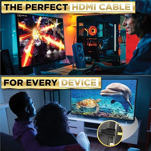 PowerBear 4K HDMI Cable 75 ft | High Speed Hdmi Cables, Braided Nylon & Gold Connectors, 4K @ 60Hz, Ultra HD, 2K, 1080P, ARC & CL3 Rated | for Laptop, Monitor, PS5, PS4, Xbox One, Fire TV