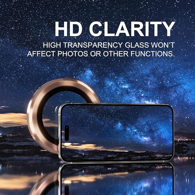 Choiche Compatible for iPhone 16 Pro/iPhone 16 Pro Max Camera Lens Protector, 9H Tempered Glass Camera Cover Screen Protector Metal Ring Decoration Accessories(Titanium Desert)