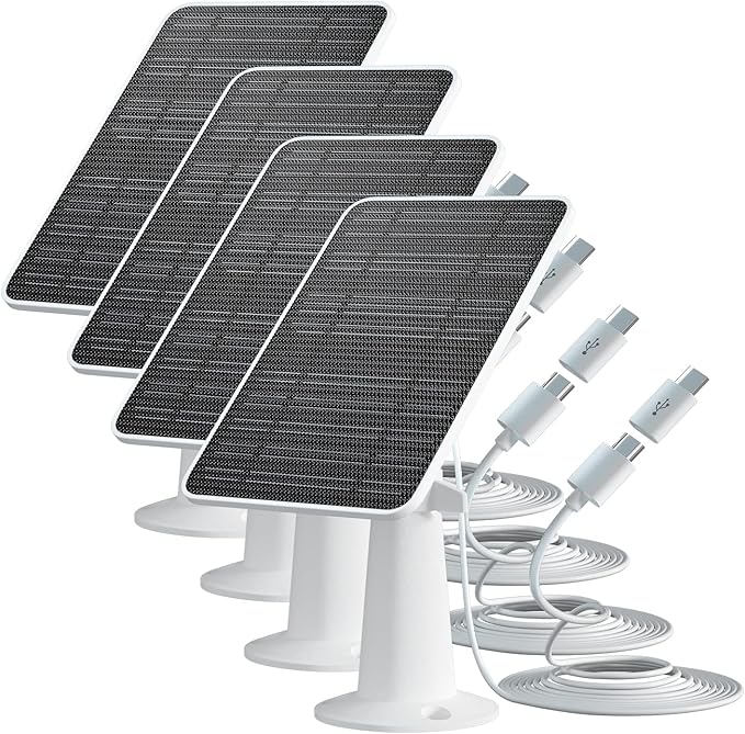Solar Panel Charger Compatible with Eufycam 3/3C/2C/2C Pro/E40/E20/2/2 Pro/E/L20/L40/Solo/SoloCam Spotlight, 5W Solar Panel for Eufy Camera, Micro USB & USB-C Port, 9.8ft Cable, P65 Waterproof, 4 Pack