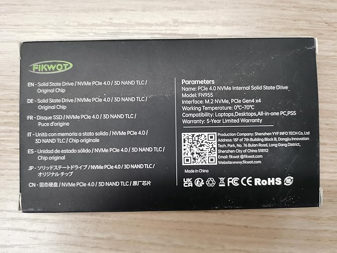 FN955 4TB NVMe SSD M.2 2280 PCIe Gen4x4, Up to 7300MB/s, 3D NAND TLC Flash Internal Solid State Drive, Configure SLC Cache, Storage and Memory Expansion for PS5 Laptop Desktop
