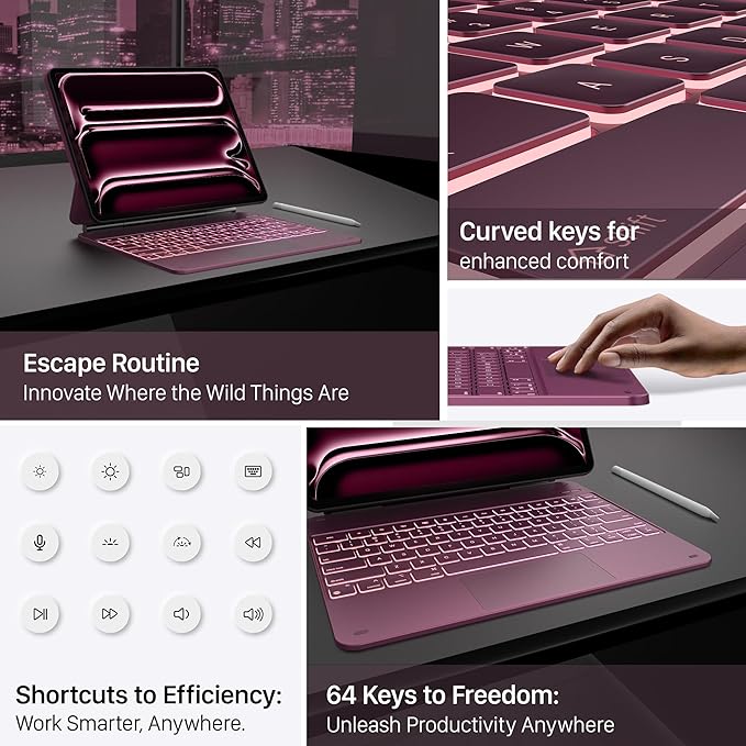 typecase Keyboard Case for iPad Pro 13-inch (M4) 2024,Magic Keyboard with 11 Colors Backlight for iPad Pro 13,Keyboard Case with Pencil Holder,Multi-Touch Trackpad,Easy-Set Magnetic Stand(Raspberry)