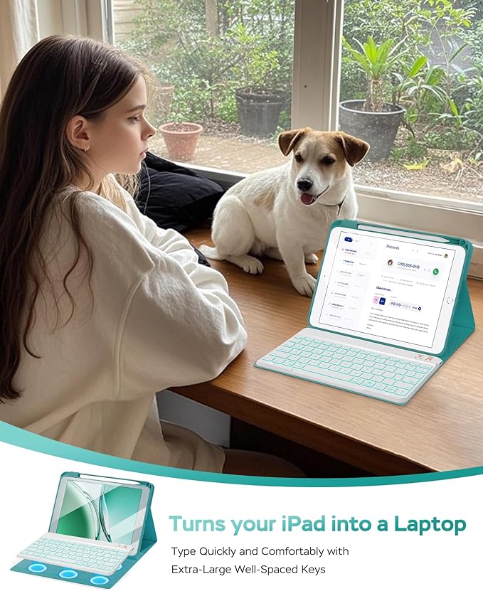 Keyboard Case for iPad 9th 8th 7th Generation 10.2" - 7 Colors Backlit Detachable Folio Keyboard Cover with Pencil Holder for iPad Pro 10.5" / iPad Air 3rd Gen (Cyan)
