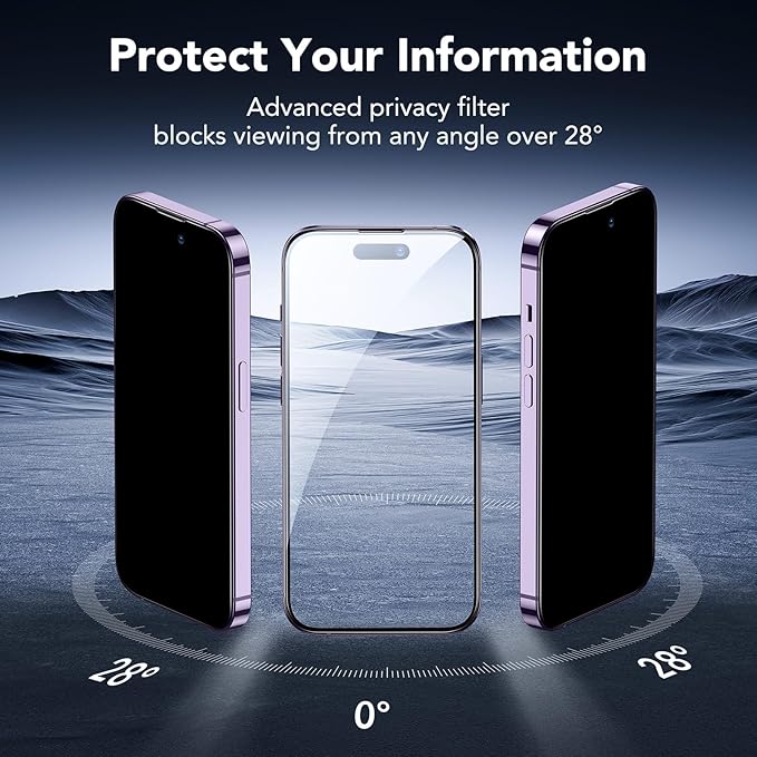 ESR 3 Pack for iPhone 14 Pro Max Privacy Screen Protector, Anti-spy Tempered-Glass Privacy Screen Protector, Micro-curved Edges, Case Friendly