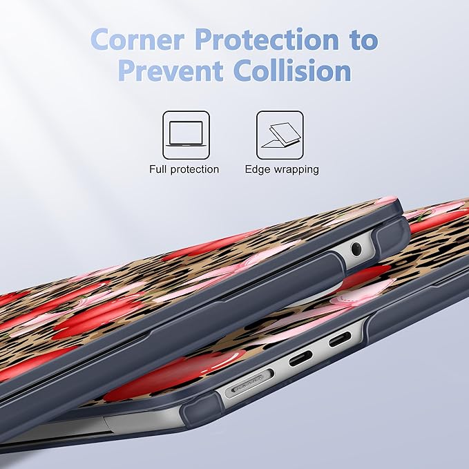 Case for MacBook Air 15 Inch 2025 2024 2023 Release M4 A3241 M3 A3114 M2 A2941, Hard Shell with Screen Protector & Keyboard Cover, Compatible with Touch ID, Leopard Cherry