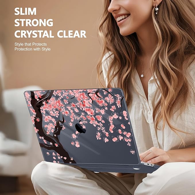 May Chen Compatible with MacBook Pro 13 inch Case 2022 2021 2020 Release Models A2338 M2 M1 A2251 A2289, Plastic Hard Shell Case + Keyboard Cover for MacBook Pro 13" with Touch Bar, Cherry Blossom