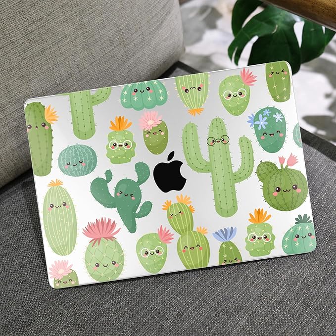 MEEgoodo Case for M4/M3/M2 MacBook Air 13.6 inch Case 2025 2024 2022, Fit Model A3240/A3113/A2681, Laptop Hard Shell with Keyboard Cover Compatible with MacBook Air 13 inch, Smiley Cactus