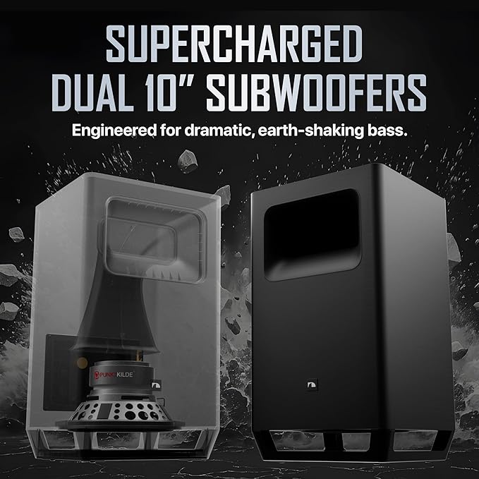 Nakamichi Shockwafe 11.2.6 Channel Dolby Atmos/DTS:X Soundbar with Upgraded Dual 10” Subwoofers, Wireless Bipolar Surrounds, 6 Height Channels, AHD Ultra, 31 Punktkilde Drivers (2025 Flagship)