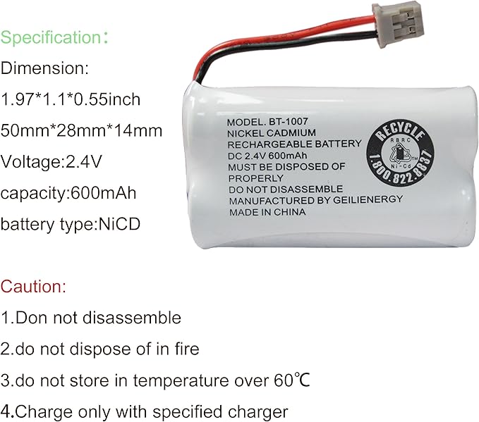 GEILIENERGY BT1007 BT1015 Phone Battery Compatible with BT-1007 BT-1015 BT-904 BBTY0460001 BBTY0510001 DCX150 DECT1500 D1484 HHR-P506 HHR-P506A Handset Cordless Telephone(8 Pack)