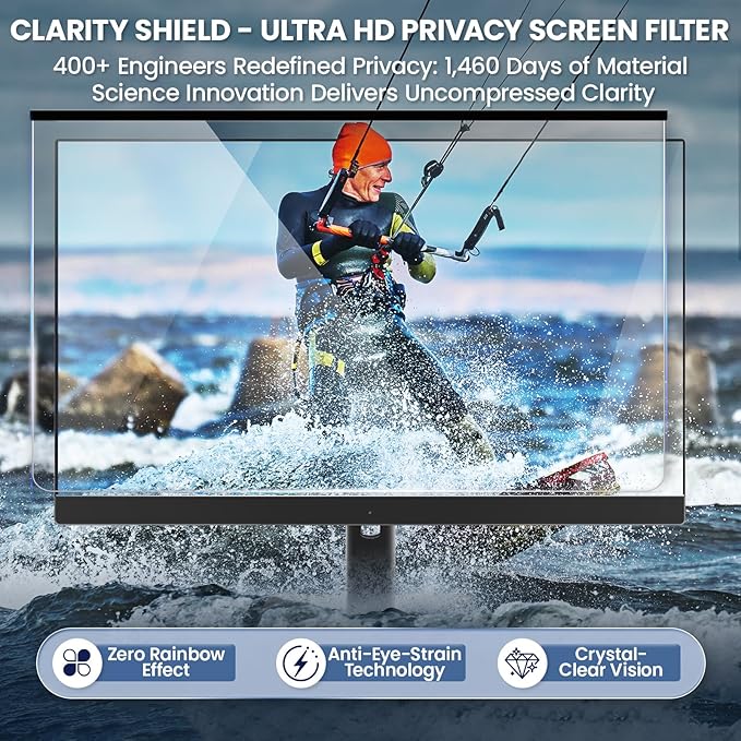 Magnetic 24 Inch Privacy Screen for Frameless Monitor 16:9 Aspect Ratio,Hanging Blue Light Screen Protector Eye Protection Anti-Spy Shield, 24in Removable Privacy Filter