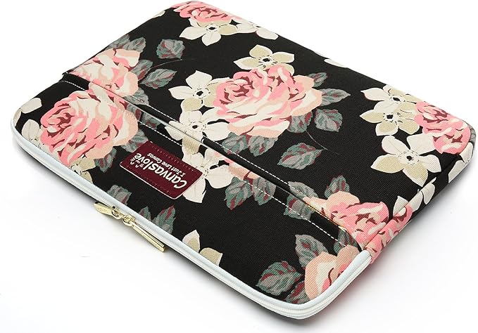 Canvaslove Pink Rose Pattern Laptop Sleeve Case Bag with Pocket for MacBook Pro 14 inch and 14 inch Laptop