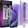 2 Pack Anti Blue Light Matte Screen Protector for iPhone 15 Pro, 9H Tempered Glass, Full Coverage, Anti-Fingerprint, Auto Dust-Elimination, No Bubble, Easy Installation
