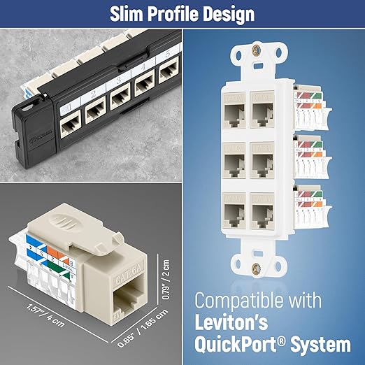 Everest Media Solutions 45° Angled CAT6A Keystone Jack in Ivory - Slim Profile, UTP RJ45 Female Ethernet Connector - Compatible with 45° Angled Speed Termination Tool - 45Term - 10-Pack