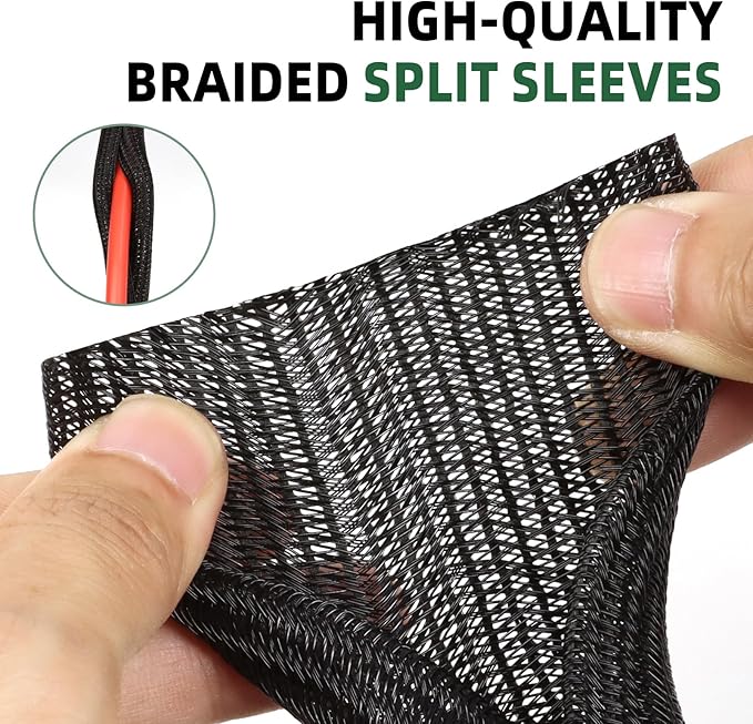Split Wire Loom Tubing, Cable Protector Sleeve, Braided Cable Management for TV/Computer/Home Theater/Engine Bay, Cord Protectors from Pets No Chew (Black, 1.26"-25ft)