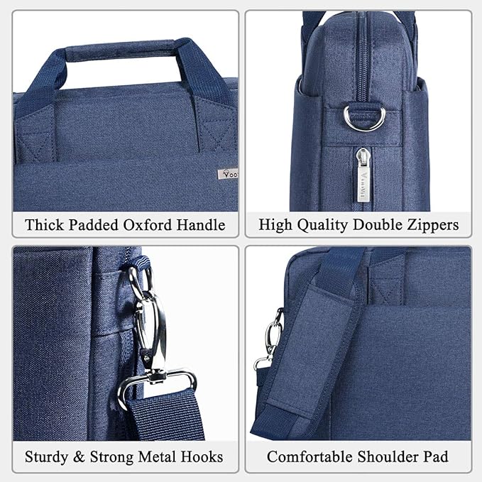 Voova Laptop Bag Case 17 17.3 Inch Computer Sleeve Messenger Bag with Shoulder Strap Expandable Waterproof Large Capacity Business Briefcase for Work Travel Fit 17-18” Laptop, Men Women, Blue