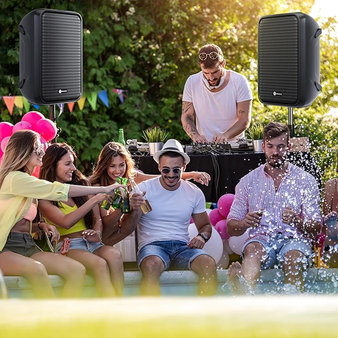 Professional Portable All-in-One 2-Way PA System Suitcase-Style Design with 8-Channel Mixer and 2X Speaker Stands,Bluetooth, Microphone, Remote Control for Performances, Presentations