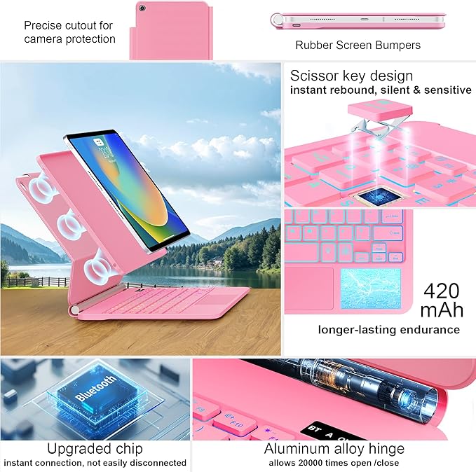 for iPad 9th Generation Case with Keyboard,Magic Style Keyboard Case for iPad 9th/8th/7th Gen 10.2 inch - Floating Cantilever Magnetic Stand Multi-Touch Trackpad (Pink)