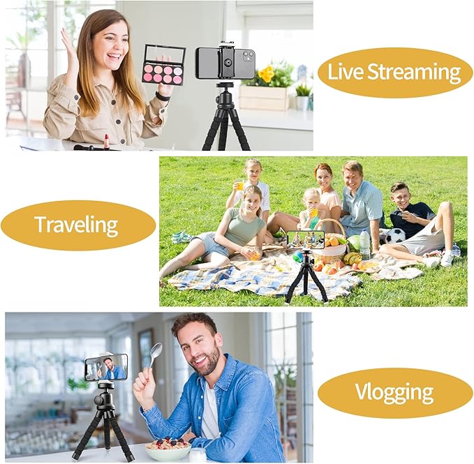 Sensyne Phone Tripod, Flexible Cell Phone Tripod with Phone Holder and Wireless Remote, Mini Travel Tripod Stand, Compatible with All Cell Phones, Cameras