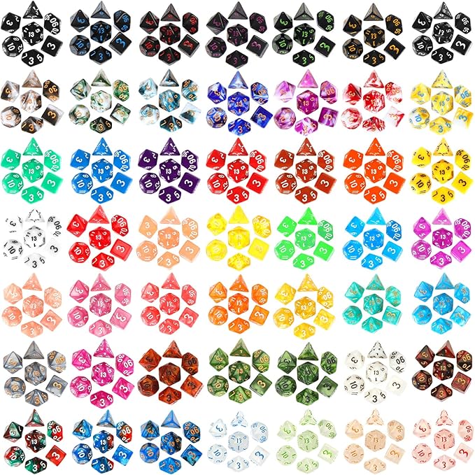 Yilloog 350 Pcs Compatible with DND Dice Sets Bulk Polyhedral Dice with Drawstring Bag Dice Multi Role Playing Table Game D4 D6 D8 D10 D% D12 D20 Compatible with Dungeons and Dragons (Classic Style)