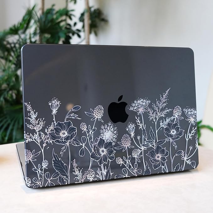 MEEgoodo Case for M4/M3/M2 MacBook Air 13.6 inch Case 2025 2024 2022, Fit Model A3240/A3113/A2681, Laptop Hard Shell with Keyboard Cover Compatible with MacBook Air 13 inch, Golden Flowers & Herbs