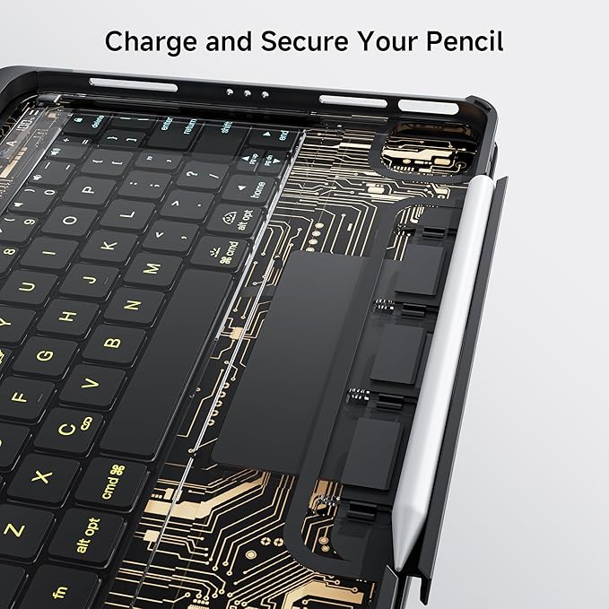 Keyboard Case for 12.9 inch iPad Pro 6/5/4/3rd Gen & 13 inch iPad Air (2025 M3, 2024 M2) Wireless Keyboard with Trackpad 7 Color Backlit, Transparent Protective Cover with Pencil Holder (Black)