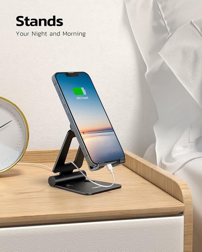 Nulaxy 2 Pack Dual Folding Cell Phone Stand, Fully Adjustable Foldable Desktop Phone Holder Cradle Dock Compatible with iPhone 17 16 15 14 13 12 Pro Max Xs Xr X 8, All Phones, Black
