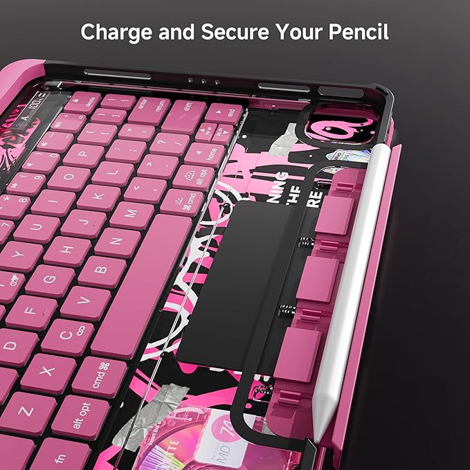 iPad Keyboard Case for iPad 10th Gen (2022) & 11th (A16, 2025), Magic Wireless Keyboard with Trackpad 7 Color Backlit, 360° Rotating Stand Transparent Protective Cover with Pencil Holder (Pink)