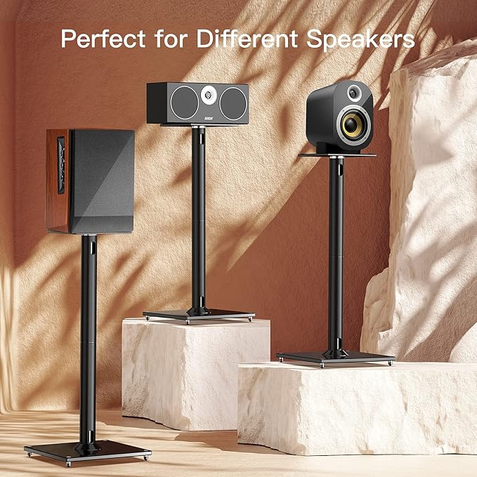 Perlegear Universal Speaker Stands for Surround Sound up to 22lbs - 28 Inch Bookshelf Speaker Stands for Bose, Polk, JBL, KEF, Klipsch & Others, Floor Speaker Stand with Cable Management 1Pair- PGSS6