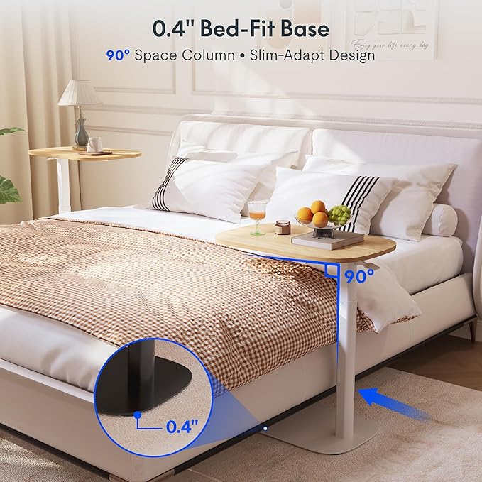 FLEXISPOT Adjustable C Table with Wheels, Mobile Snack Side End Table Sofa Couch Bedside Table Laptop Cart TV Tray Night Stand Small Space Side Table(23.6" W x 13.8" D,Maple)