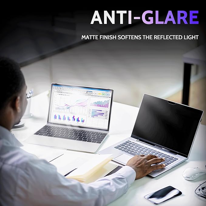 Privacy Screen for MacBook Pro 13 In (2016-2022, M1, M2) & MacBook Air 13 Inch (2018-2021, M1), MagicSuction™ Removable Anti Spy Black Protector, Glare Blue Light Filter for Mac Laptop Computer