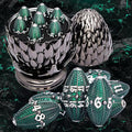ARUOHHA DND Metal Dice Black Green Dragon Egg Dice with Rotating Dragon Egg Shell, Role Playing Game RPG Polyhedral D and D Dice Set D20 D12 D10 D8 D6 D4