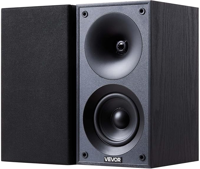 VEVOR Passive Bookshelf Speaker, 300W, Book Shelf Stereo Speakers with 4-Inch Woofer and 1-Inch Tweeter, Detachable Grille, 70Hz-20KHz Frequency Response, Wooden Enclosure, for Home Theater (1 Pair)