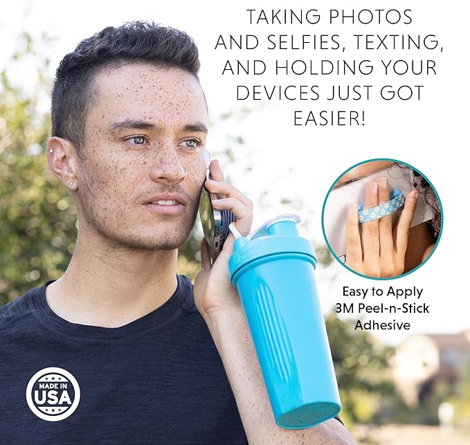 LOVEHANDLE Universal Phone Grip for Smartphones & Mini Tablets - Phone Holder for Hand - Wireless Charging Compatible - Made in The USA - Solid Silver
