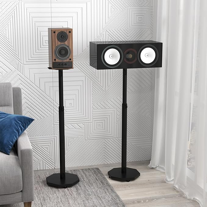 Universal Floor Speaker Stands Pair,Surround Sound Bookshelf Speaker Stands Support Up to 22 lbs for Home Theater Studio, 32.6" to 43" Height Adjustable