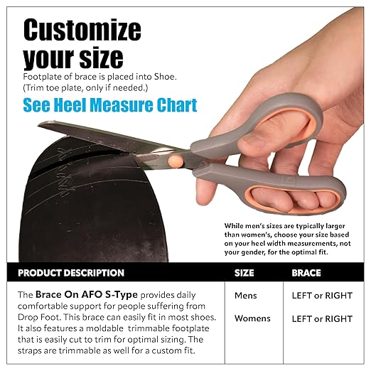 Brace On AFO S-Type - Drop Foot Stabilizer Brace, Moldable, Trimmable, Lightweight Polyethylene, Braces for Men, AFO Brace and Foot Drop Braces, Boot for Injured Foot, Men, Right