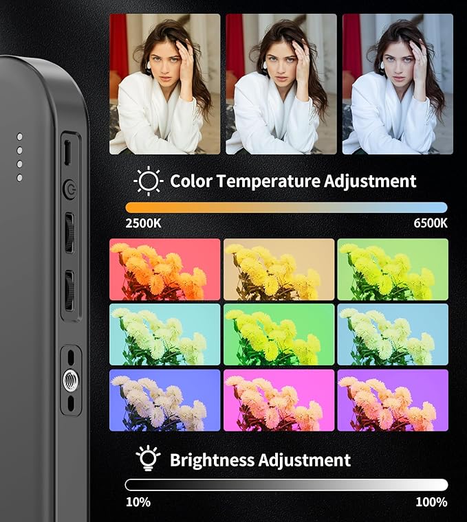 Double-Sided Magnetic Phone Ring Light with Mini Tripod Stand,448 LED 6000mAh Rechargeable RGB Selfie Light for iPhone,Handheld Stabilizer with Light for Magsafe/Phones/Video Recording/Makeup/Photos