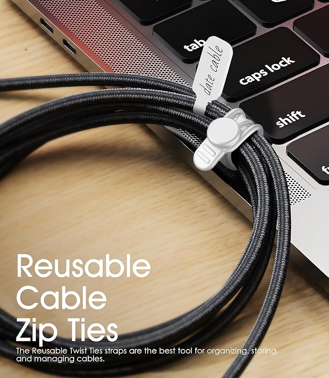 32Pcs Nearockle Cable Labels and Silicone Cable Ties Cable Management Set, Reusable 16 Cable Ties+16 Cord Labels for Electronics, Travel Home Office Desk Wire Organization (White)